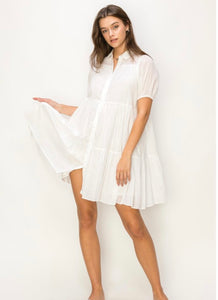 Cotton voile tiered shirt dress