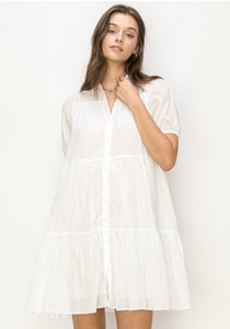 Cotton voile tiered shirt dress