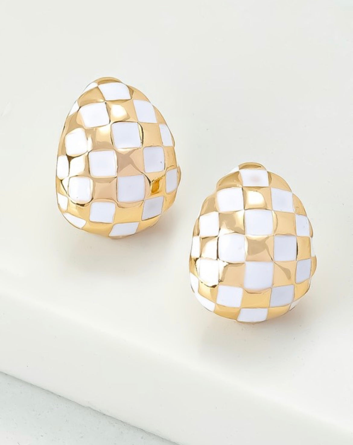 White Checkered Earrings