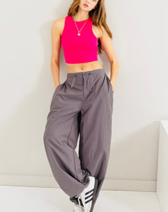 High-waist parachute pants