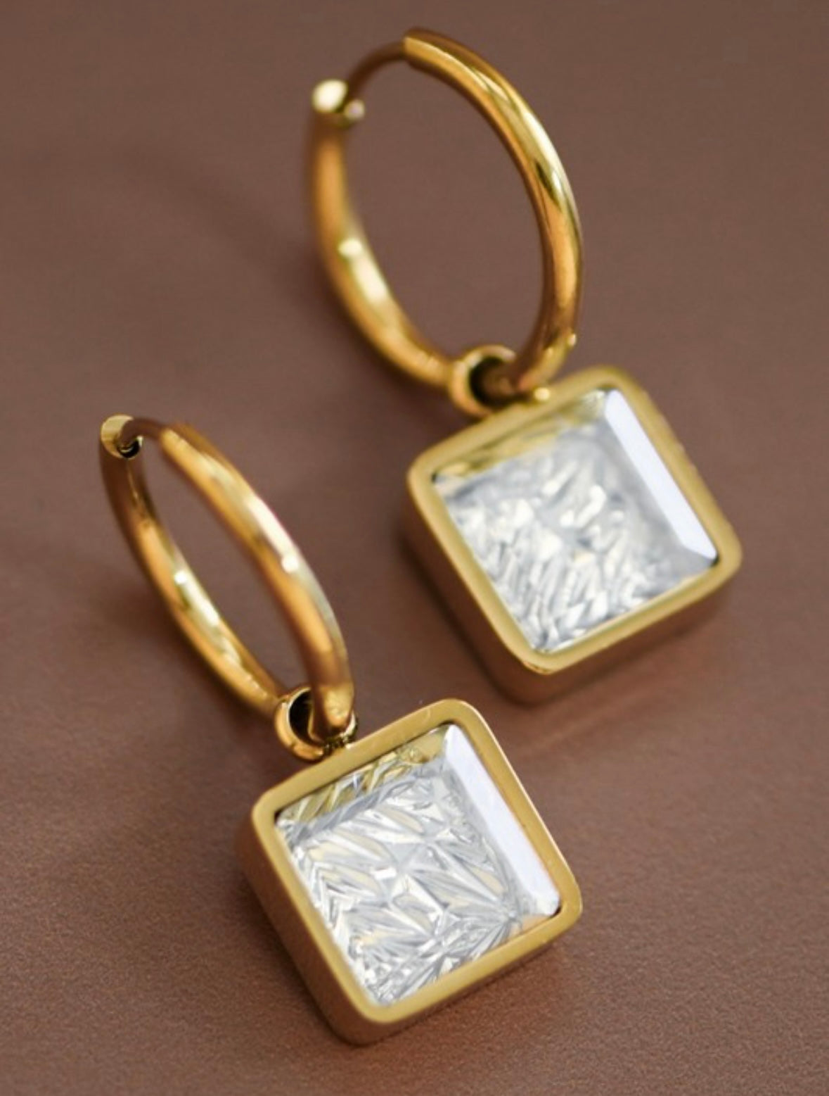 18k Square Drop Earrings