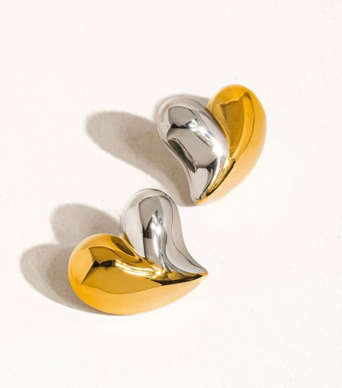 18k Gold/Silver Heart Earrings