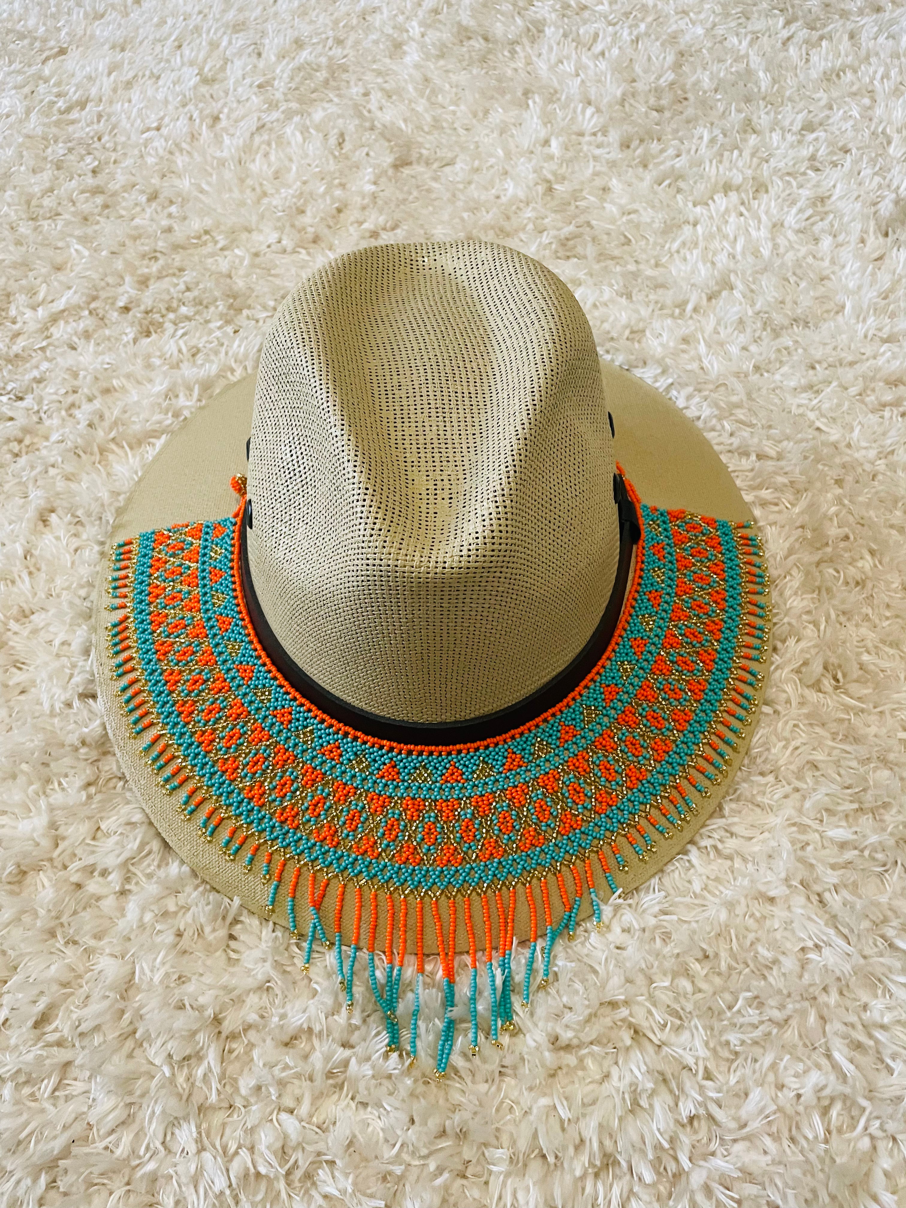 Mexican beaded necklace and hat topper