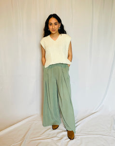 Pleated Front Wide Leg Pant