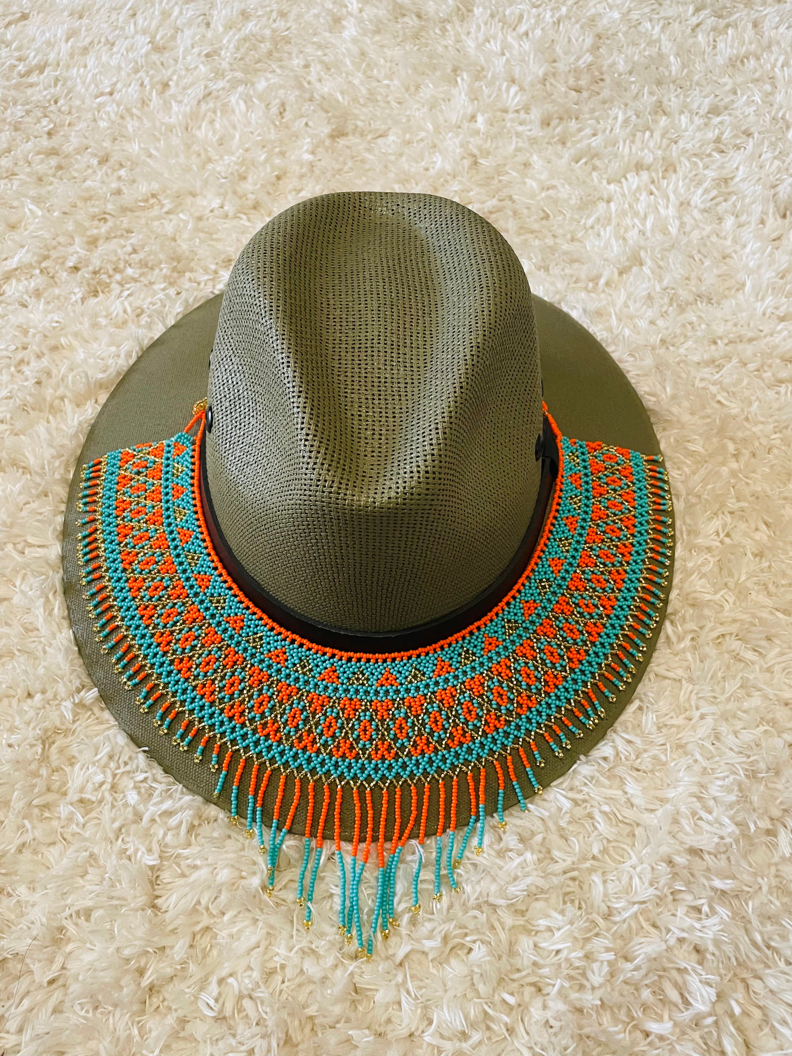 Mexican beaded necklace and hat topper