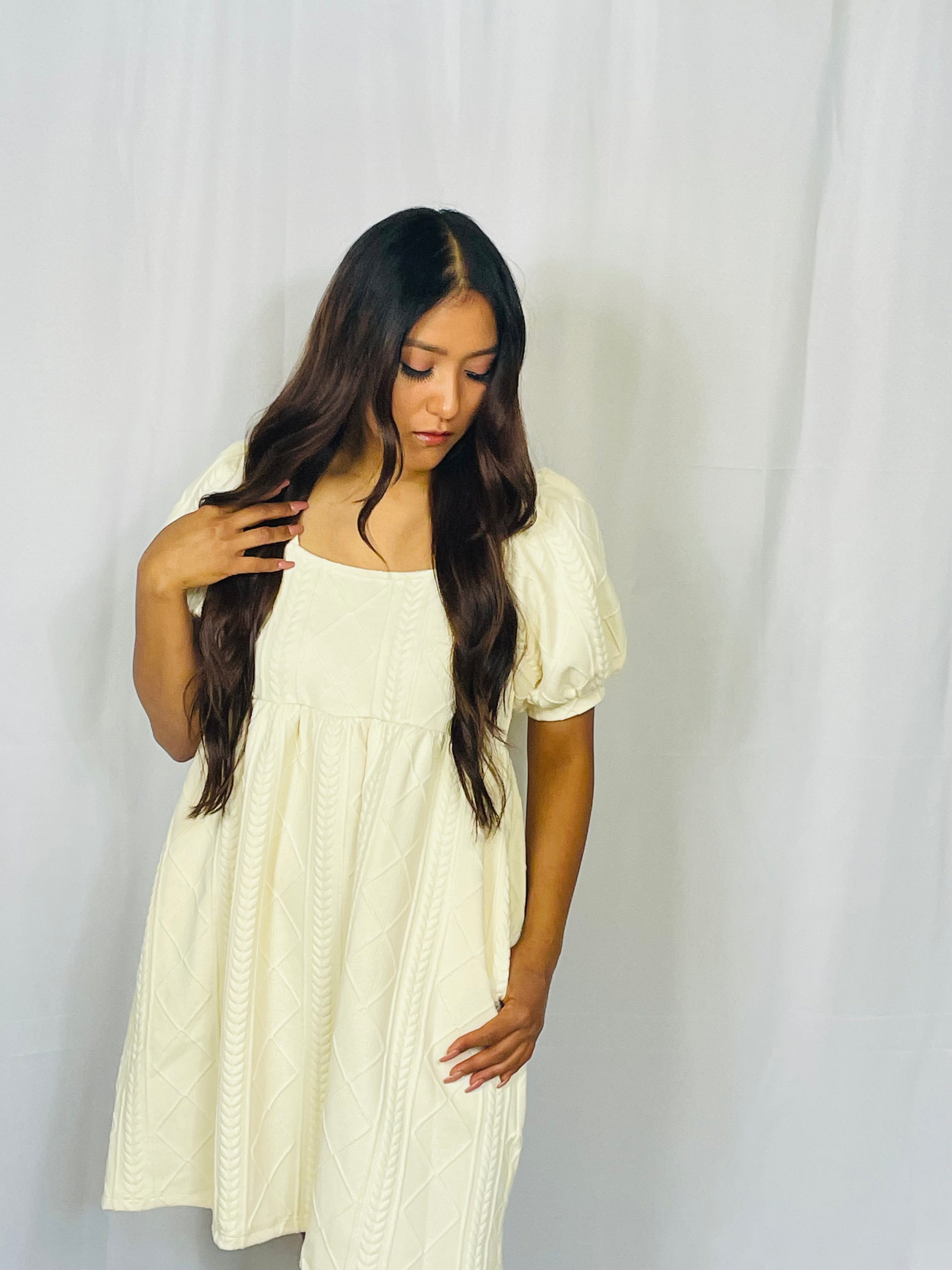 Cream Square Neck Dress