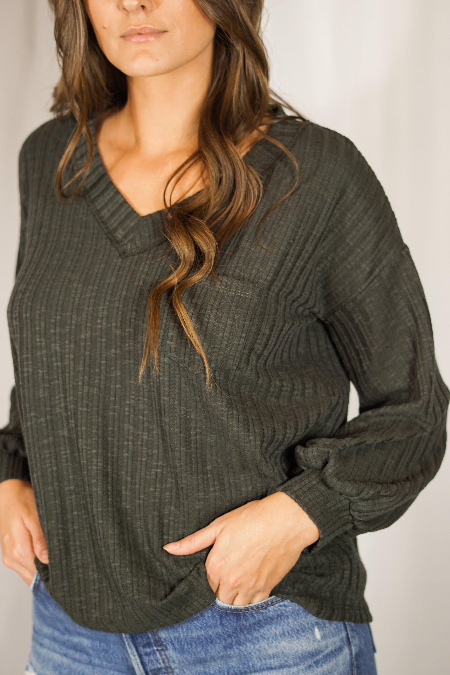 Texture Rib V-Neck Top