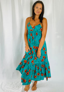 Flower print ruffled maxi dress