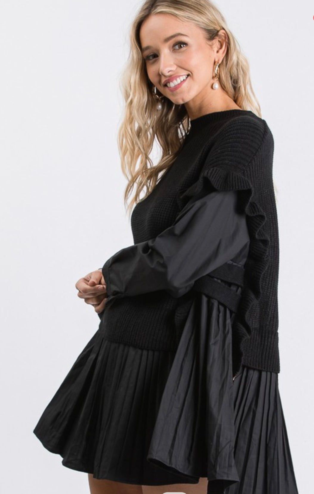 Woven Ruffle Tunic with Knit Attached Design