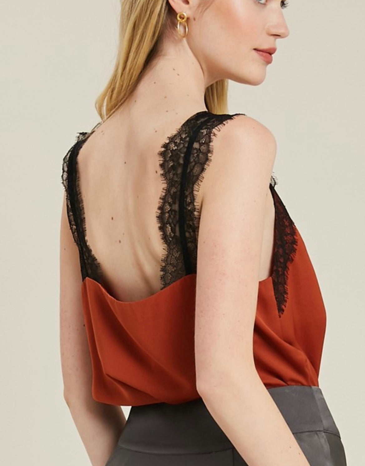 Lace trim satin cami blouse