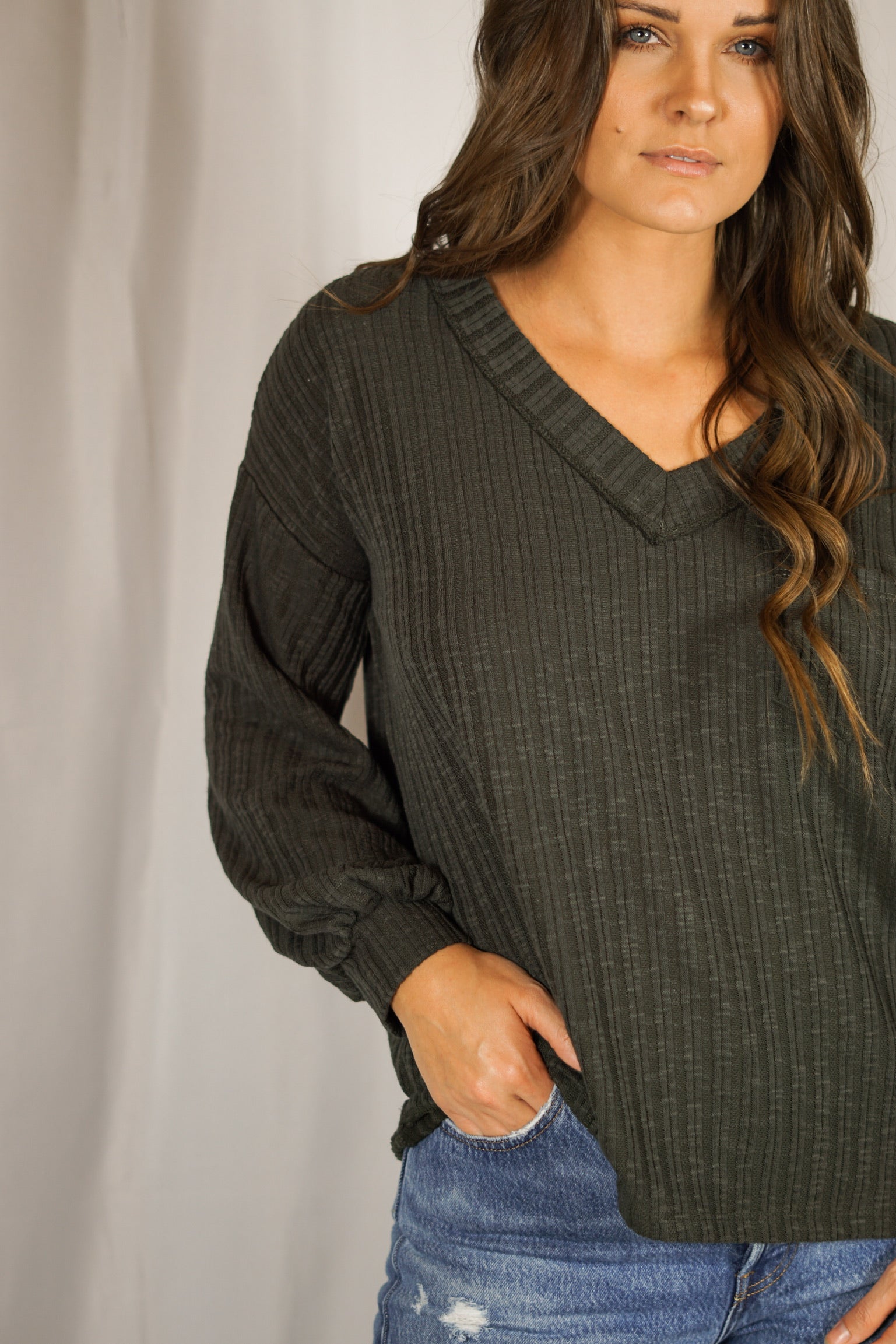 Texture Rib V-Neck Top