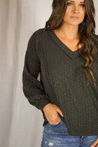 Texture Rib V-Neck Top