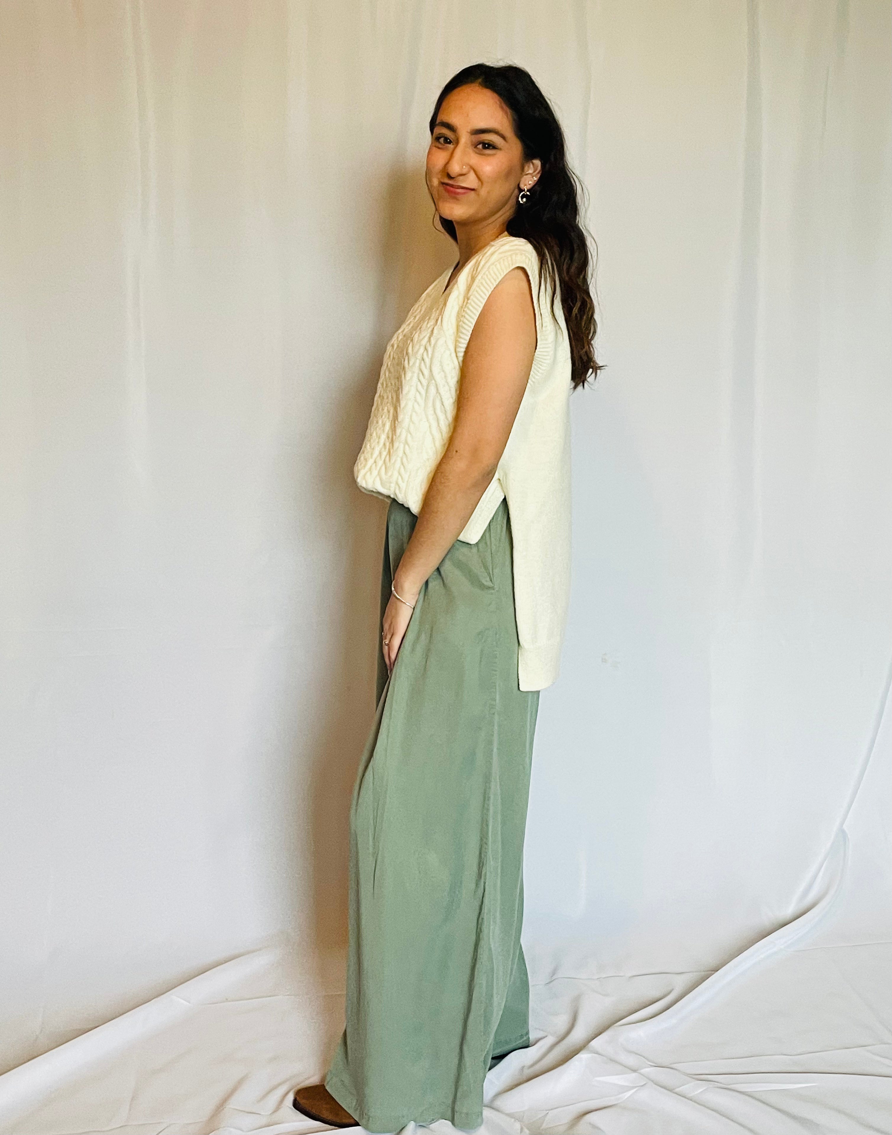 Pleated Front Wide Leg Pant