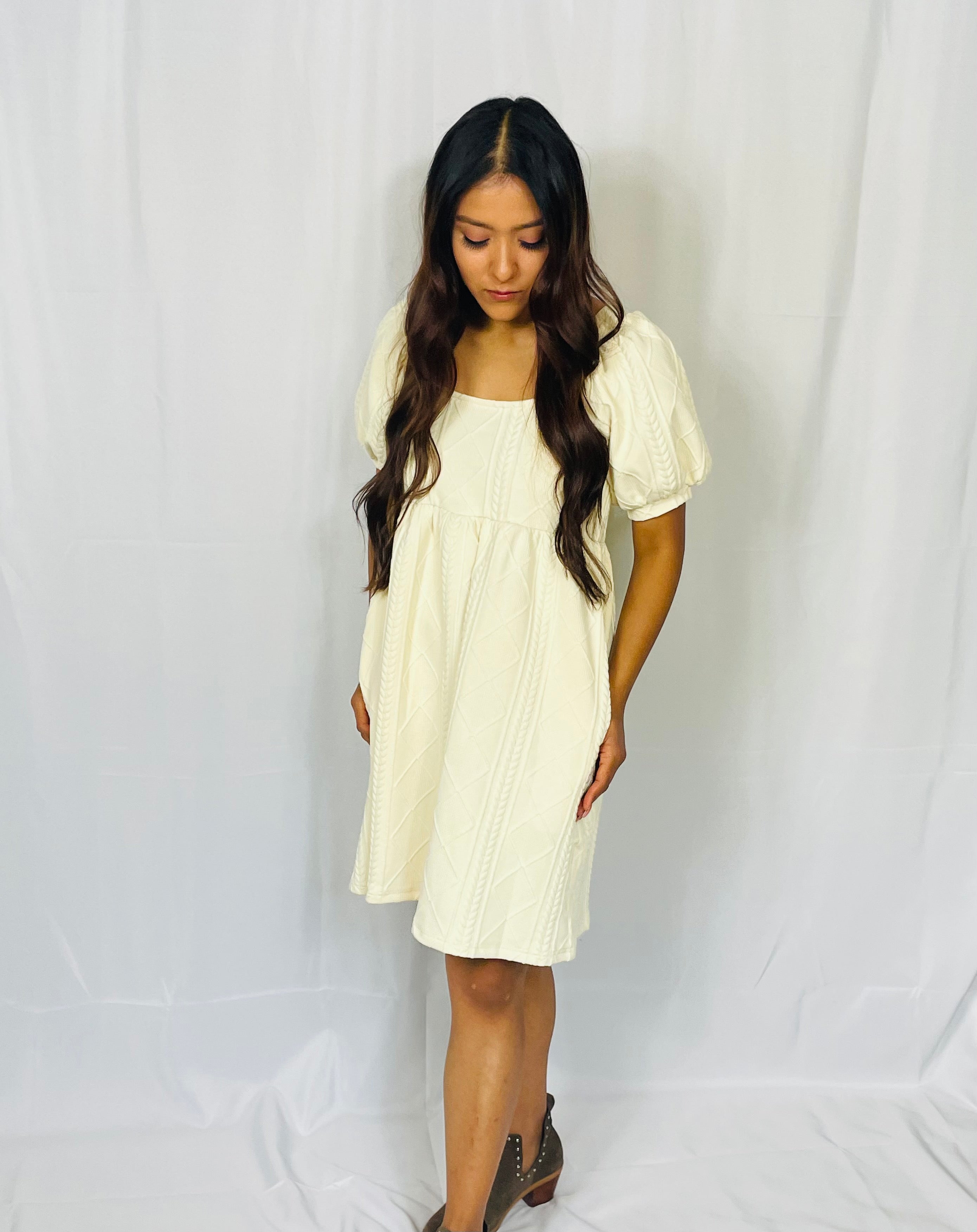 Cream Square Neck Dress