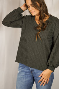 Texture Rib V-Neck Top