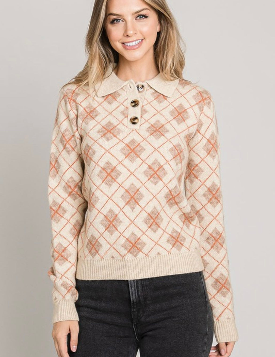 Button collar sweater