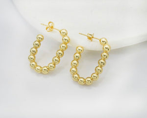 Gold Ball Oval Earrings