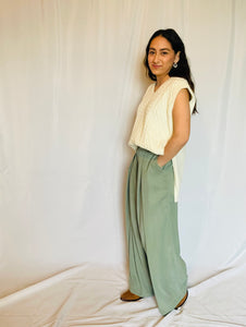 Pleated Front Wide Leg Pant