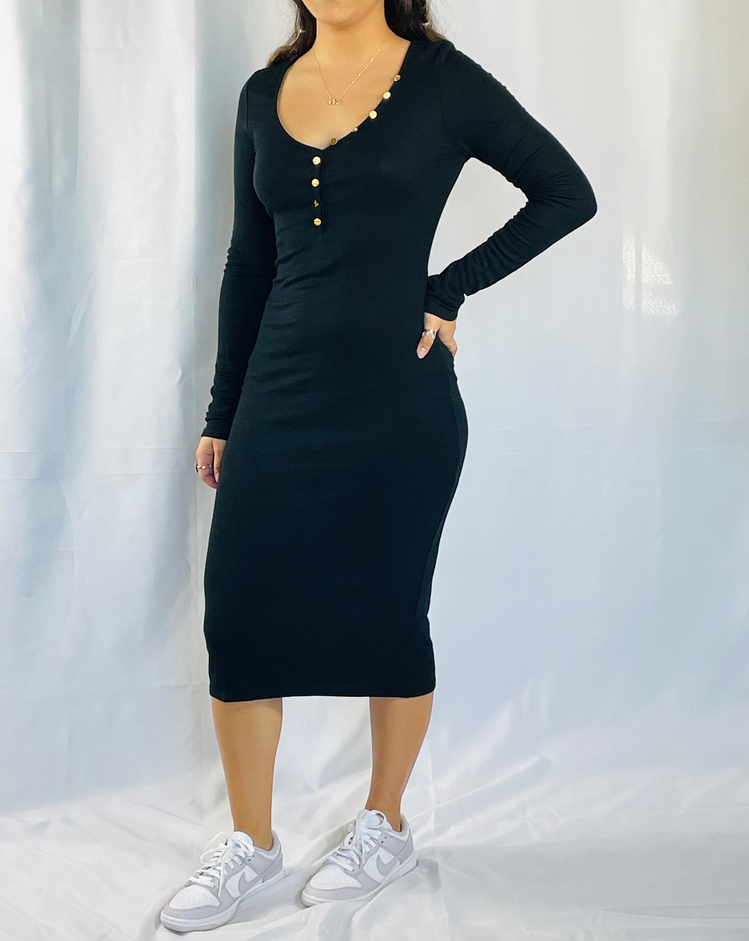 Ribbed knit midi dress